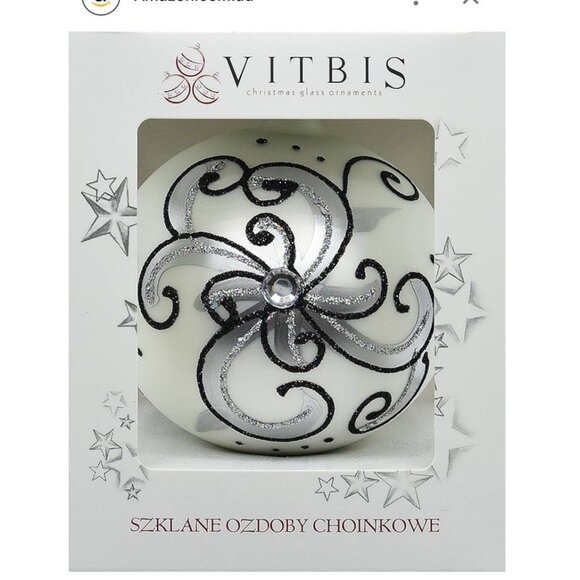 Vitbis Handmade Glass Ornament 10 CM Made in Poland White Black - Picture 3 of 10
